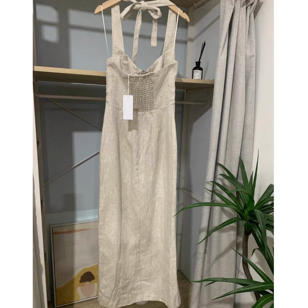 NWT Reformation Edina Linen Dress Sz2 Oatmeal Linen Causal Halter - Picture 8 of 12